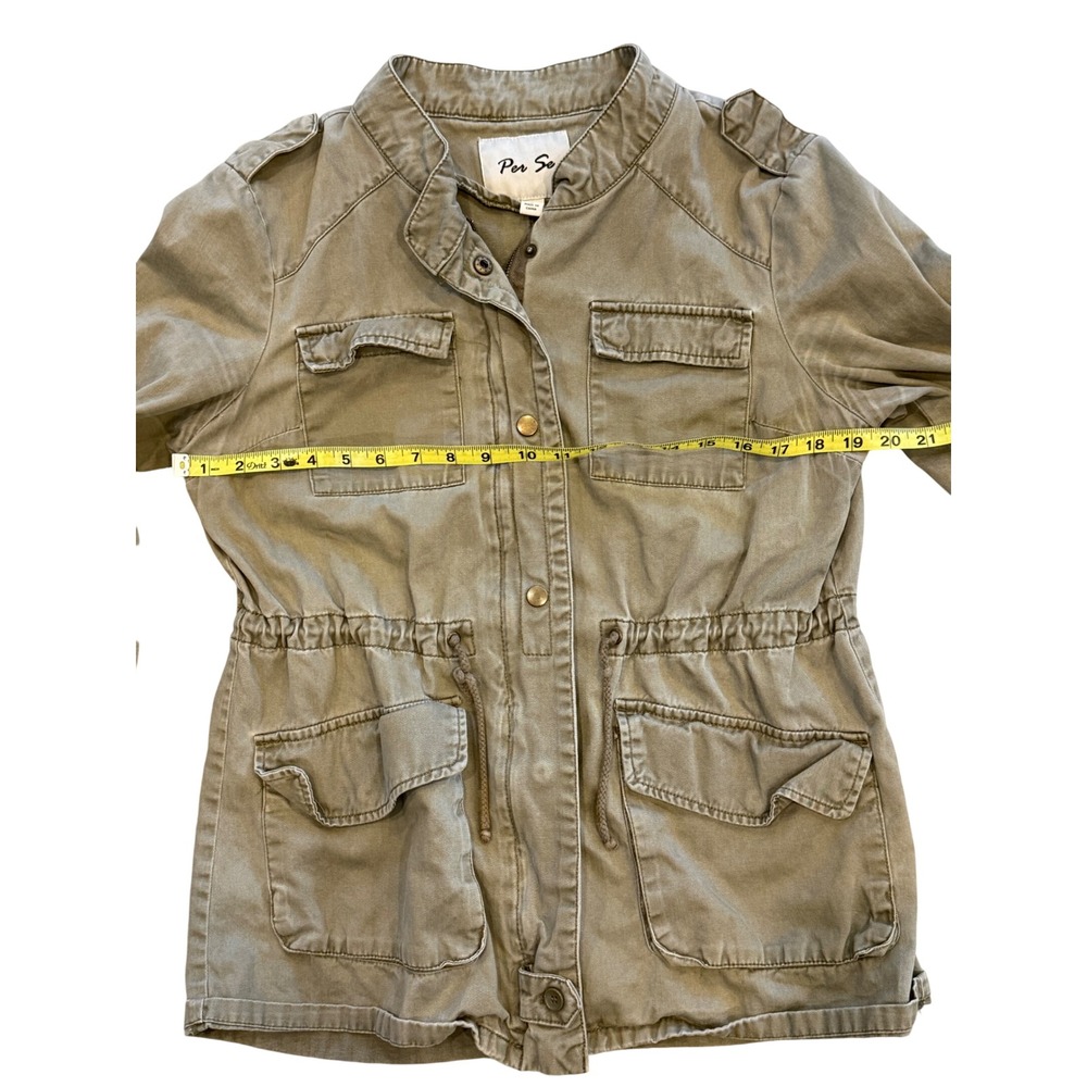 Per Se Womens Olive Green Utility Field Jacket Cinched Waist Size Large - Picture 3 of 7